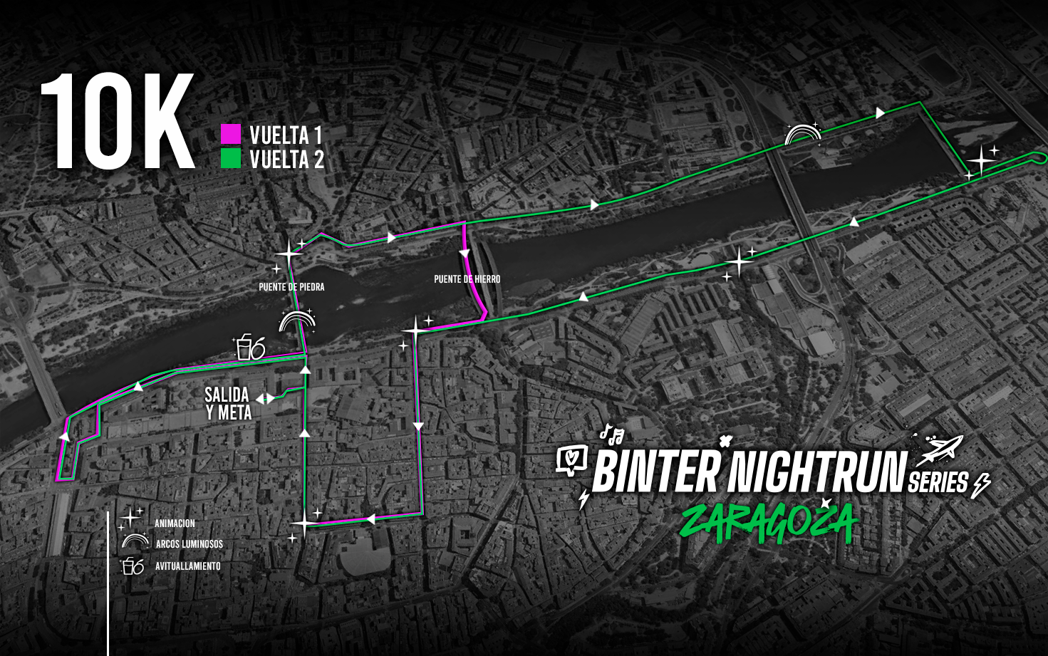 Así será el recorrido de la Binter NightRun para disfrutar de Zaragoza de noche